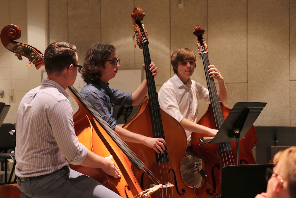 Trio of double bass players