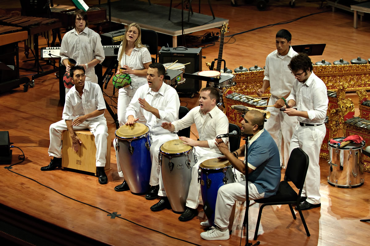 Photo of three members of the Afro Cuban Ensemble