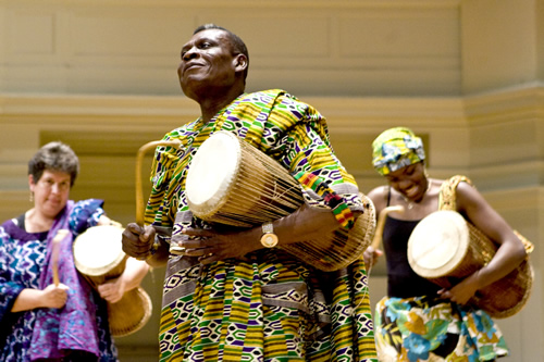 Photo of three members of the African Ensemble