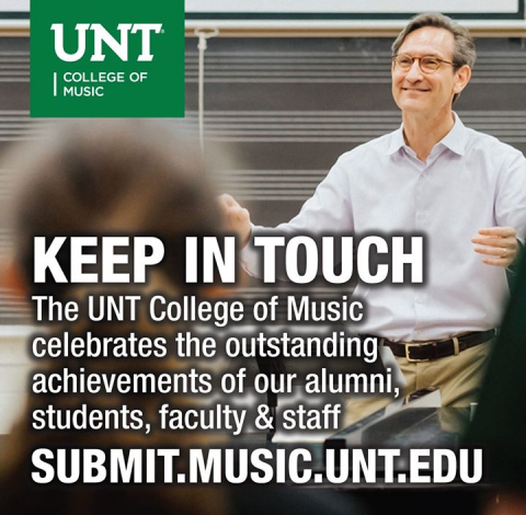 Advertisement for "Keep in Touch" website submit.music.unt.edu