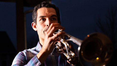 Marcus Flores playing Trumpet closeup