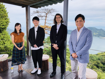 Dr. Capital stands with collorators outdoors at "Motto Shikoku Ongakusai 2020"